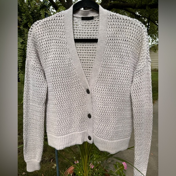 ATM Anthony Thomas Melillo 100% Merino Wool Cardigan Dusty Mauve/Chalk Sz S - Picture 11 of 11